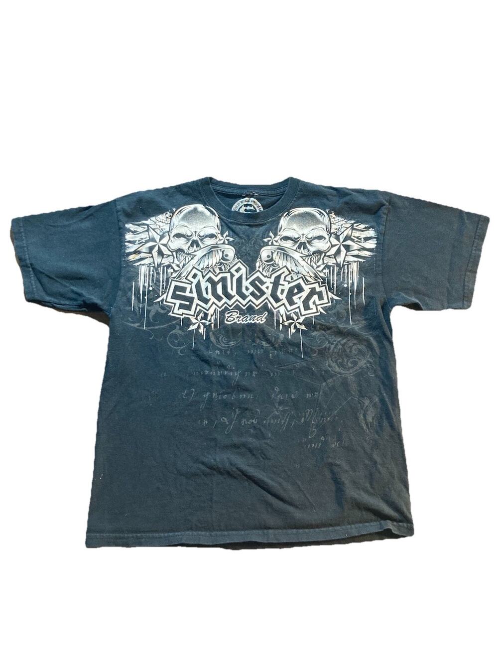Y2K Sinister Brand Skulls And Stars Shirt Mens Small Afflicted Type Gothic Biker